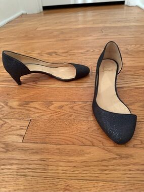 Christian Louboutin Black Sparkle D'Orsay Kitten Heels Sz 37